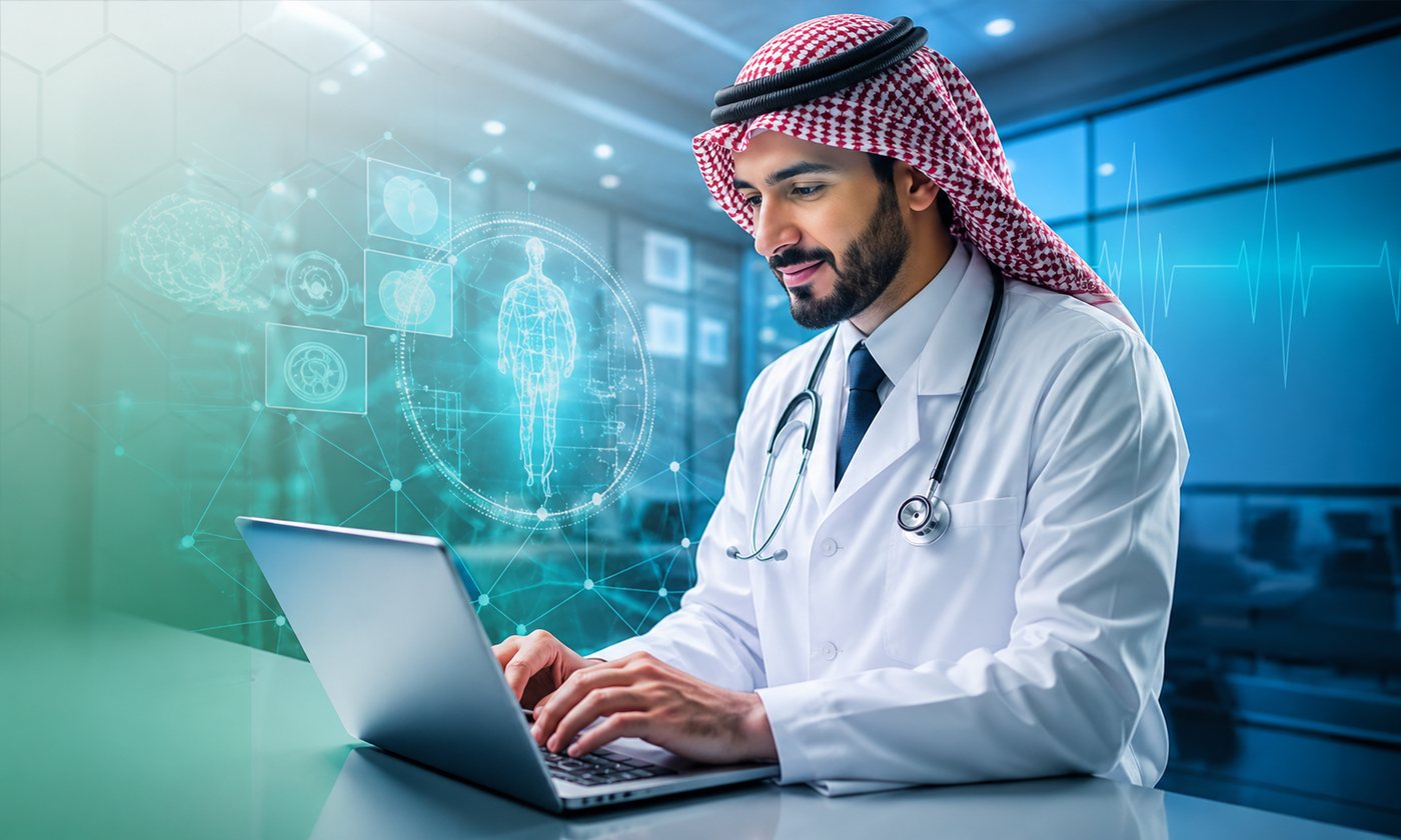Clinician reviewing digital patient data during an online learning session